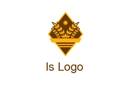wheat stalks and sun in rhombus with ribbon agriculture logo