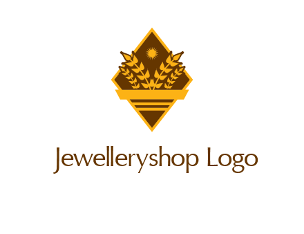 wheat stalks and sun in rhombus with ribbon agriculture logo