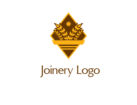 wheat stalks and sun in rhombus with ribbon agriculture logo