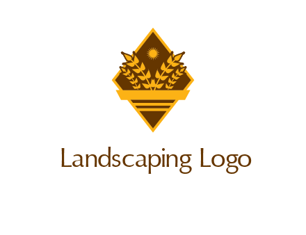wheat stalks and sun in rhombus with ribbon agriculture logo