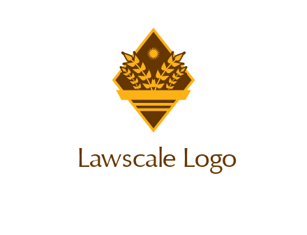 wheat stalks and sun in rhombus with ribbon agriculture logo