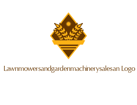 wheat stalks and sun in rhombus with ribbon agriculture logo