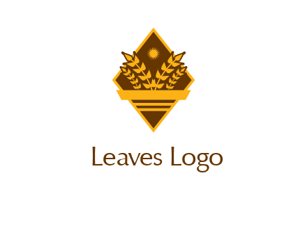 wheat stalks and sun in rhombus with ribbon agriculture logo