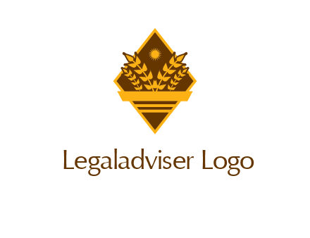 wheat stalks and sun in rhombus with ribbon agriculture logo