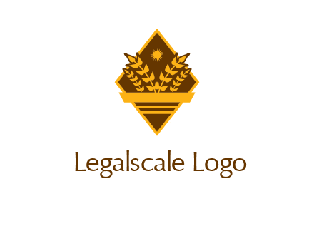 wheat stalks and sun in rhombus with ribbon agriculture logo