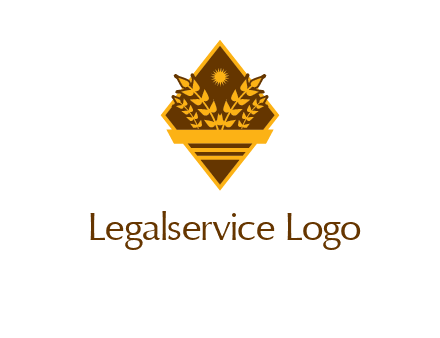 wheat stalks and sun in rhombus with ribbon agriculture logo