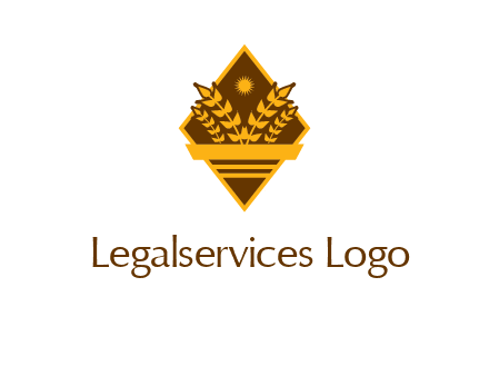 wheat stalks and sun in rhombus with ribbon agriculture logo