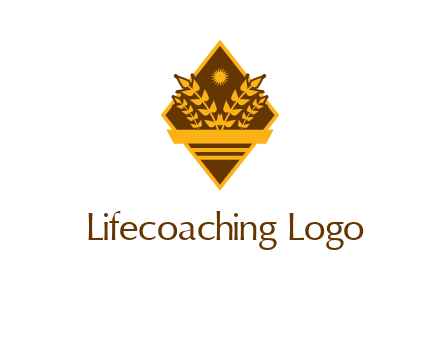 wheat stalks and sun in rhombus with ribbon agriculture logo