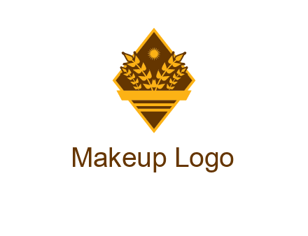 wheat stalks and sun in rhombus with ribbon agriculture logo