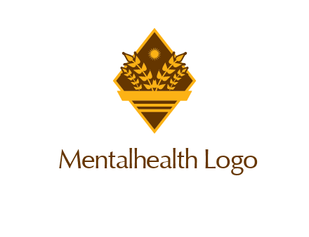 wheat stalks and sun in rhombus with ribbon agriculture logo