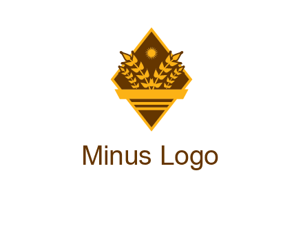 wheat stalks and sun in rhombus with ribbon agriculture logo