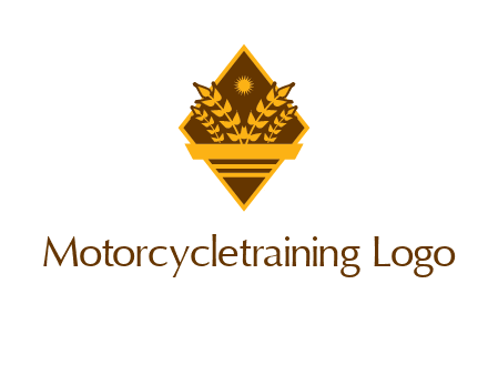 wheat stalks and sun in rhombus with ribbon agriculture logo