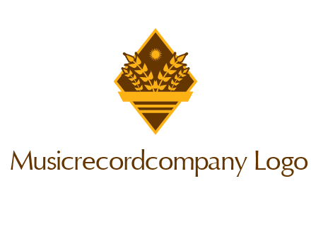 wheat stalks and sun in rhombus with ribbon agriculture logo