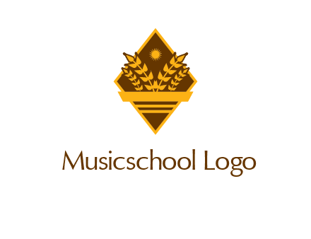 wheat stalks and sun in rhombus with ribbon agriculture logo