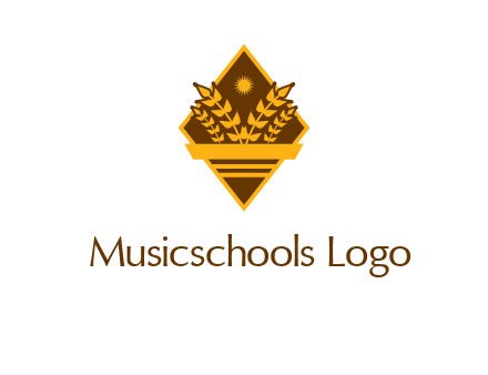 wheat stalks and sun in rhombus with ribbon agriculture logo