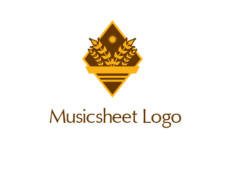 wheat stalks and sun in rhombus with ribbon agriculture logo