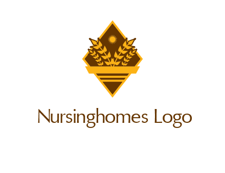 wheat stalks and sun in rhombus with ribbon agriculture logo