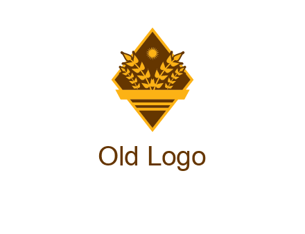 wheat stalks and sun in rhombus with ribbon agriculture logo