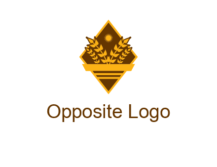 wheat stalks and sun in rhombus with ribbon agriculture logo