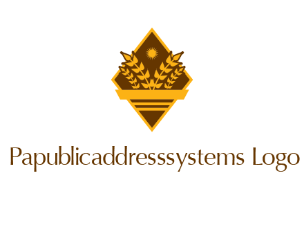 wheat stalks and sun in rhombus with ribbon agriculture logo