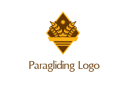 wheat stalks and sun in rhombus with ribbon agriculture logo