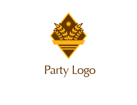 wheat stalks and sun in rhombus with ribbon agriculture logo