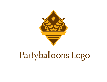 wheat stalks and sun in rhombus with ribbon agriculture logo