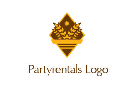 wheat stalks and sun in rhombus with ribbon agriculture logo