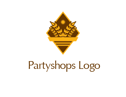 wheat stalks and sun in rhombus with ribbon agriculture logo