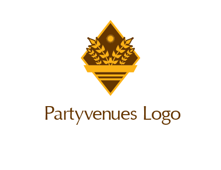wheat stalks and sun in rhombus with ribbon agriculture logo