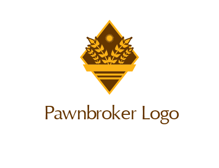 wheat stalks and sun in rhombus with ribbon agriculture logo