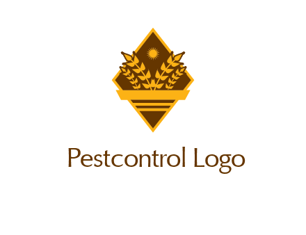 wheat stalks and sun in rhombus with ribbon agriculture logo