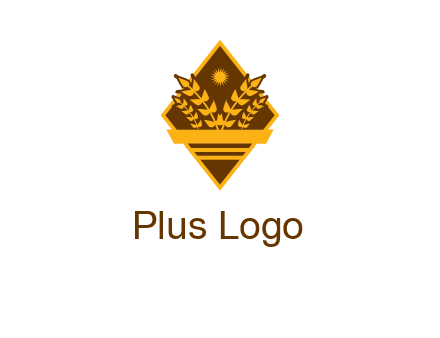 wheat stalks and sun in rhombus with ribbon agriculture logo