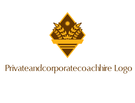 wheat stalks and sun in rhombus with ribbon agriculture logo