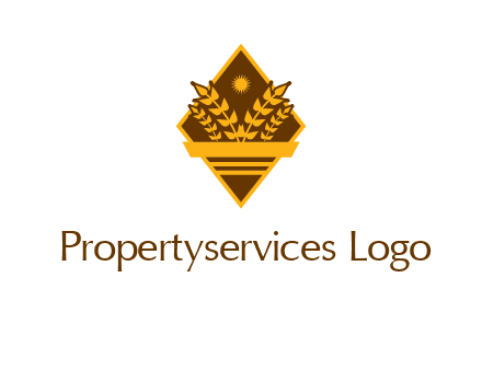 wheat stalks and sun in rhombus with ribbon agriculture logo