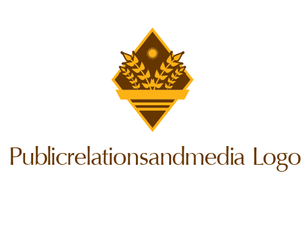 wheat stalks and sun in rhombus with ribbon agriculture logo