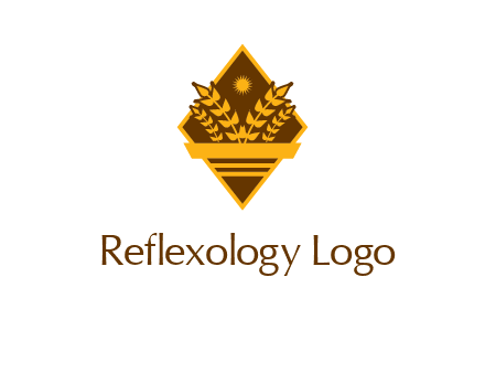 wheat stalks and sun in rhombus with ribbon agriculture logo