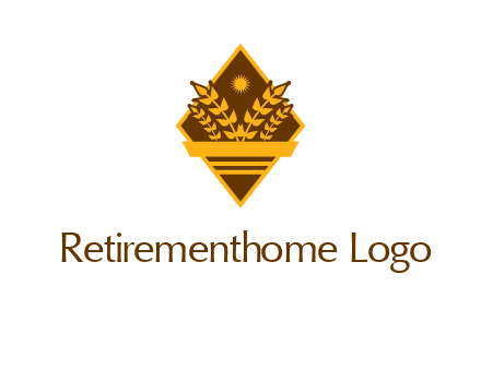wheat stalks and sun in rhombus with ribbon agriculture logo