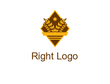 wheat stalks and sun in rhombus with ribbon agriculture logo