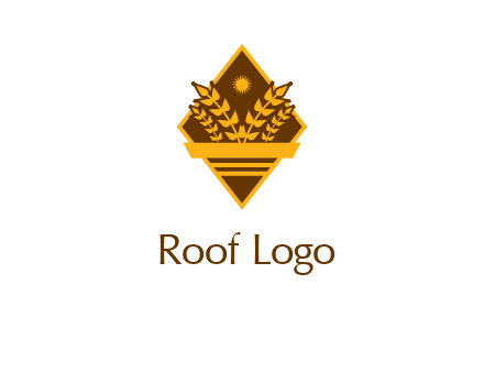 wheat stalks and sun in rhombus with ribbon agriculture logo