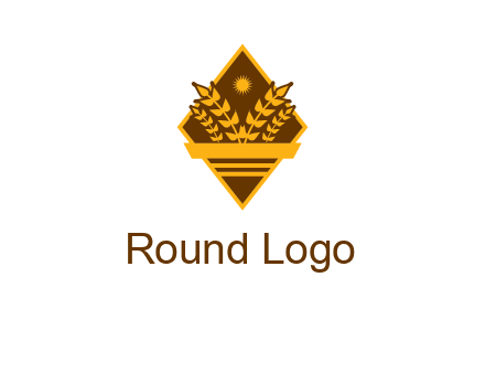 wheat stalks and sun in rhombus with ribbon agriculture logo