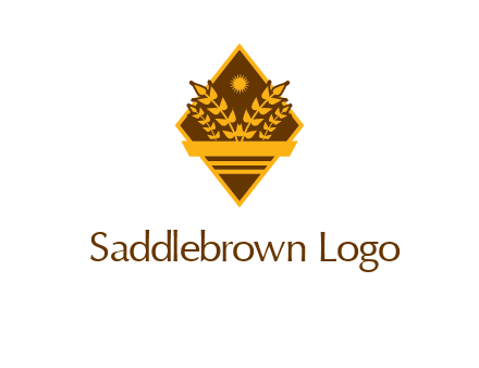 wheat stalks and sun in rhombus with ribbon agriculture logo