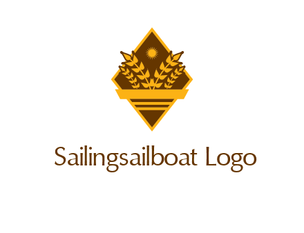 wheat stalks and sun in rhombus with ribbon agriculture logo