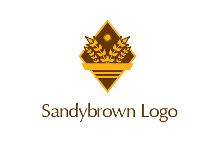 wheat stalks and sun in rhombus with ribbon agriculture logo
