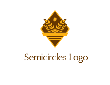 wheat stalks and sun in rhombus with ribbon agriculture logo