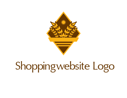 wheat stalks and sun in rhombus with ribbon agriculture logo