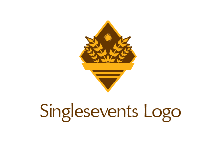 wheat stalks and sun in rhombus with ribbon agriculture logo
