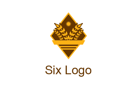 wheat stalks and sun in rhombus with ribbon agriculture logo