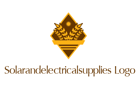 wheat stalks and sun in rhombus with ribbon agriculture logo