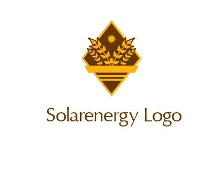 wheat stalks and sun in rhombus with ribbon agriculture logo